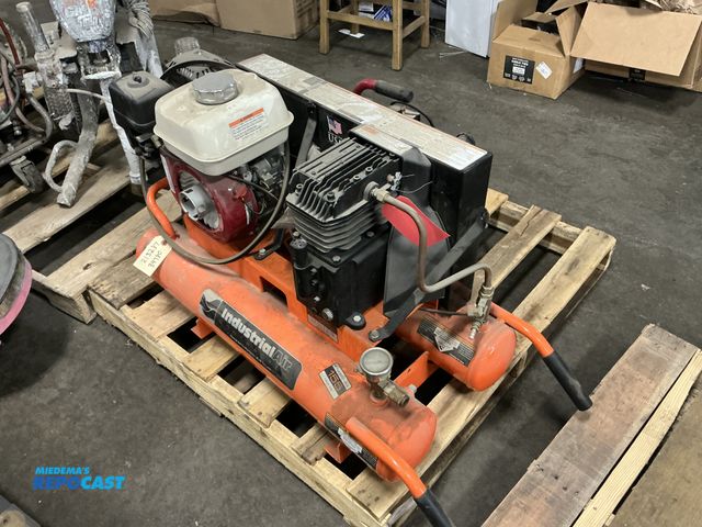 Lot 2-93936 - Skid lot includes: ProForce VSF1089421 4-gallon twin-stack portable 120v air compressor, &amp; Indus...