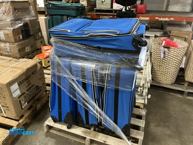 Lot 2-36501 - (4) Leisure International light blue suitcases each one has 4 pockets, 19”x8”x30.5”H, used