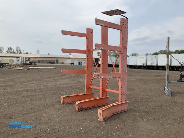 Lot 2-34490 - Metal cantilever rack 78-1/2”W x 57” x 120”T overall, 42” long bolted on rack arms, one base leg is ...