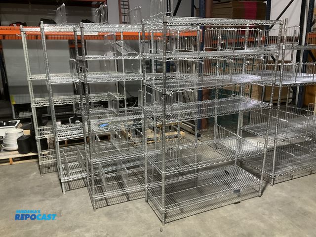 Lot 2-55104 - Lot of (4) 48” width x 72” height x 18” depth wire racks with at total of (21) adjustable height she...