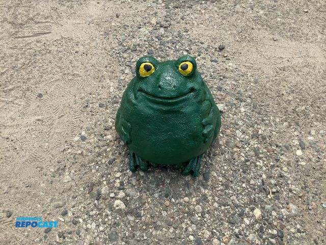 Lot 2-18451 - goofy looking cement frog - garden art