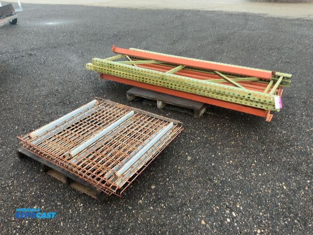 Lot 2-20019 - Lot of Teardrop Pallet Racking, includes (2) 36”x8’ uprights (one is 100” tall), (9) 90” cross beams...