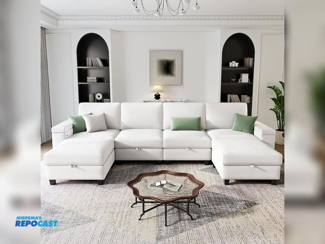 Lot 2-35191 - Brand New Indoor sectional couch, Cream Color Cushions, 5 boxes in set