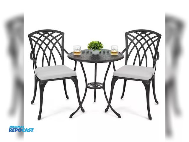 Lot 2-73471 - NUU GARDEN 3PCS Cast Aluminum Bistro Set with cushion - model#: 2DAC6431-TAC64