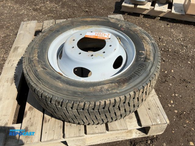 Lot 2-42994 - Continental Conti Hybrid HD3 Size 225/70R19.5 Tire on Steel Ford 10-lug Wheel, spare tire off a Ford...