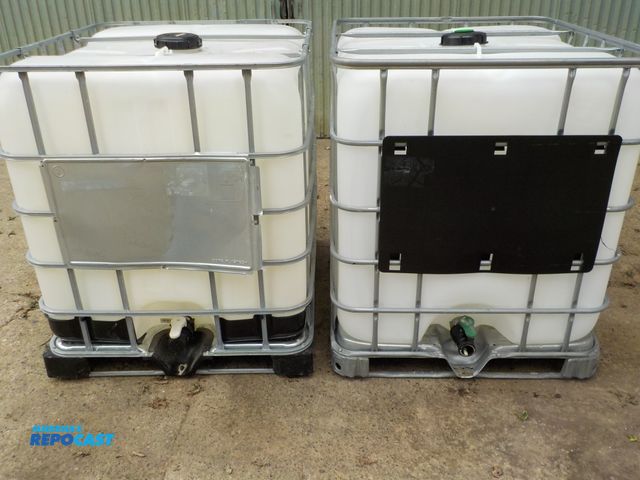 Lot 2-97183 - 2 BCI liquid storage totes, 170 gallon , 4 way pallet, steel cage, bottom value, top lid, used for w...