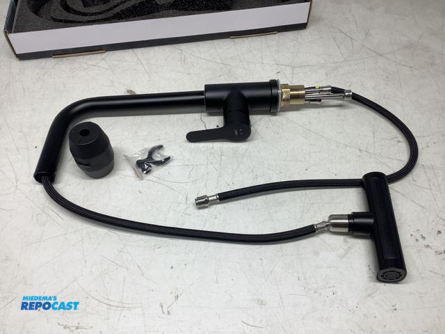 Lot 2-93562 - Stainless steel matte black oymov kitchen waterfall faucet with pull down sprayer