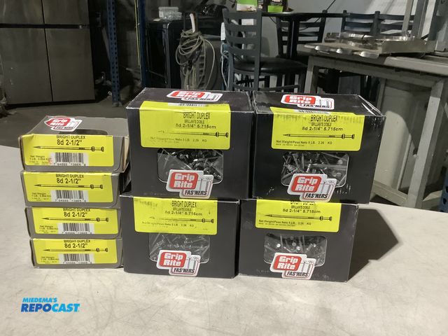 Lot 2-13822 - (4) 5lb Boxes of Grip Rite 8d 2-1/4” Duplex Nails, (4) 1lb boxes of 8d 2-1/2”.