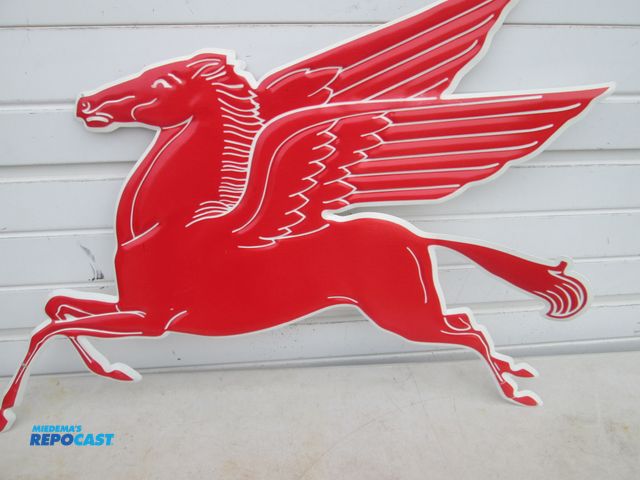 Lot 2-56917 - Mobil Gas &amp; Oil Pegasus House Die-Cut metal Sign - approx. 30" x 24" h