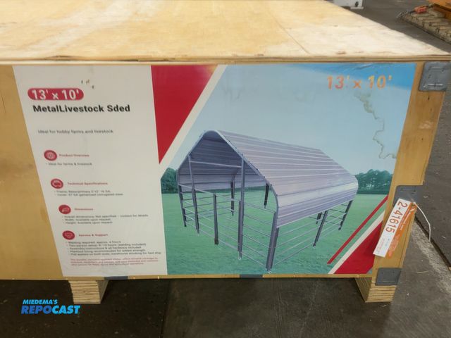Lot 2-41615 - New SDLANCH 13'x10' Metal Livestock Shed, 2"x2" 16 Gauge Frame, 27 Gauge Galvanized Corrugated Steel...
