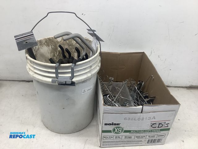 Lot 2-95998 - Box and bucket of various Display/Storage Wall Hooks