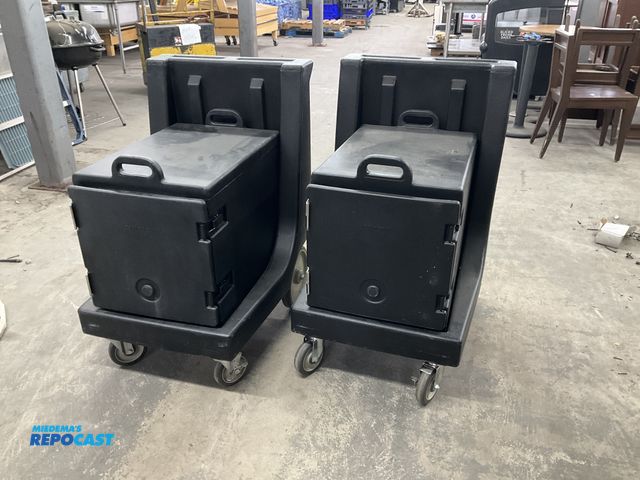 Lot 2-23876 - Lot of (2) Cambro model 300MFC insulated carriers, both with Cambro transport carts.