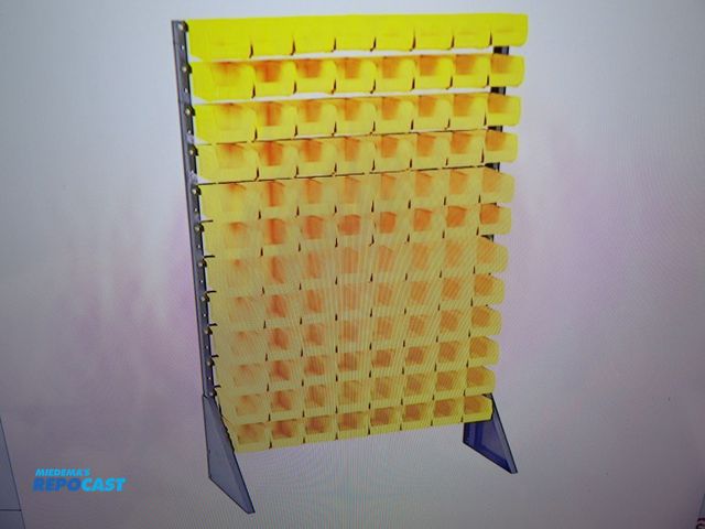 Lot 2-58313 - New Quantum Storage System Bin Rail floor rack: 15x54x 366, 1 sided 90 Bins, yellow, Gray
