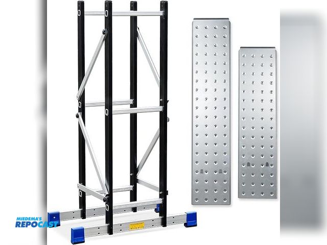 Lot 2-19898 - Scaffolding Platform, Work with 7 in 1 Multi-Purpose 19.6Ft Folding Ladder, Supporting Rack and Stee...