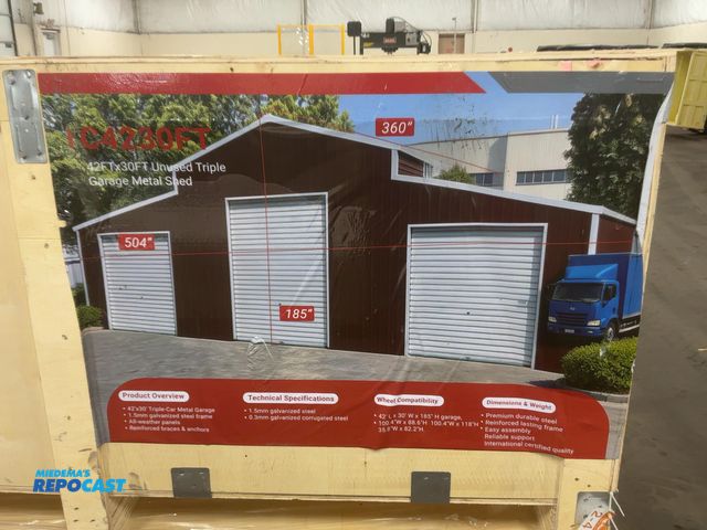 Lot 2-41618 - New SDLANCH 42’ x 30’ Triple Garage Metal Shed, Wine Red, NO DOORS INCLUDED, 1.5 MM Steel Frame, 0.3...