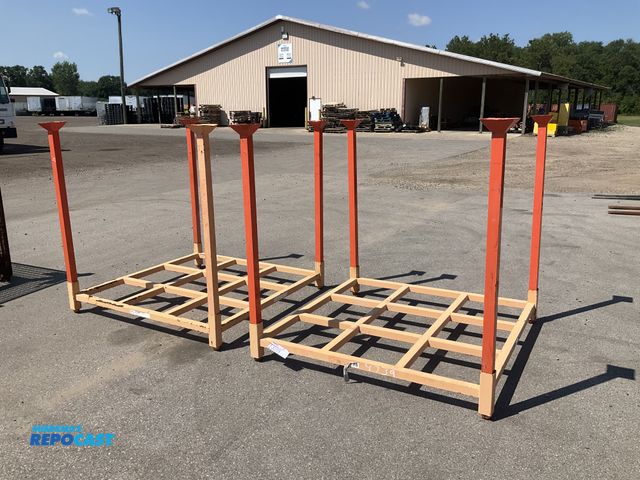 Lot 2-30378 - (2) stackable metal racks each with (4) removable corner posts, each base measures 59” x 59” and the...