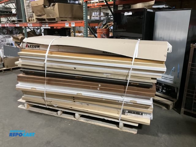 Lot 2-94801 - Skid lot of assorted colors of wooden doors all approx. 8’ long x 2.5’