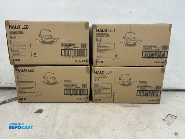 Lot 2-10182 - 4 boxes EATON Halo Recessed Light Fixtures - RL560WH6950 5" and 6" LED Retrofit Baffle Trim 5000L 71...