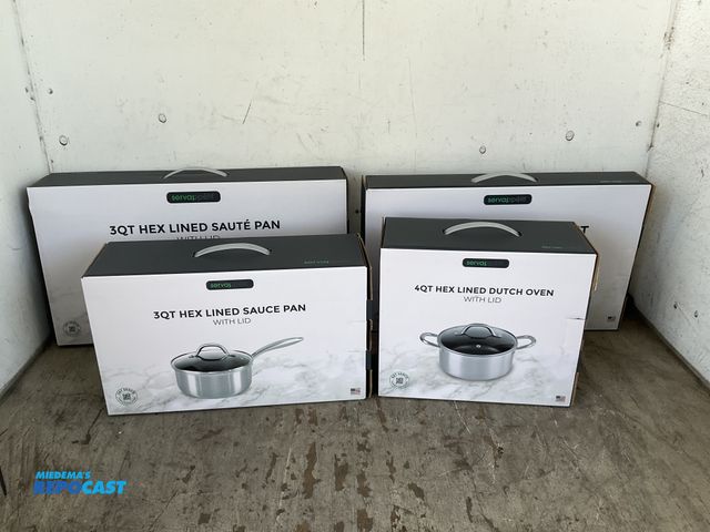 Lot 2-33579 - Lot of one servappetite 4QT hex lined Dutch oven with lid, 3QT hex lined sauce pan with lid, 10” hex...