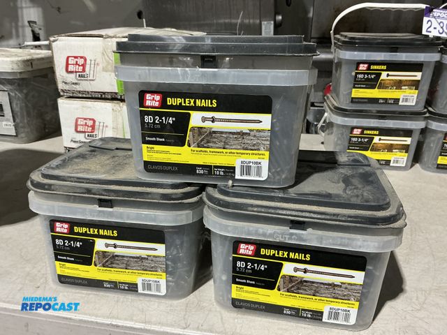 Lot 2-39451 - 3 New Grip Rite  8D 2-1/4” bright smooth shank duplex nails 10lb per container.