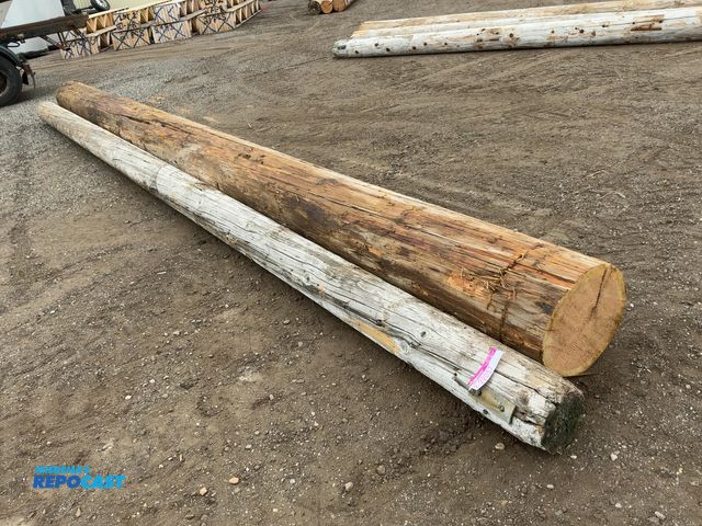 Lot 2-22057 - (2) Approx. 30’ Long Wood Telephone Poles, approx. 19” and 12” base diameters