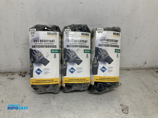 Lot 2-74609 - lot of (24) XLG cut-resistant gloves - latex foam coated (3 packs)