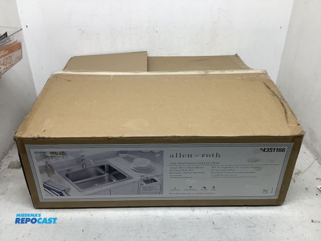 Lot 2-74190 - New Allen+Roth 4351166 The Hoffman Collection Single Bowl Dual-Mount Kitchen Sinks Kit, Rectangular,...