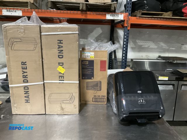 Lot 2-55091 - Lot including (2) new Tork brand wall mount paper towel dispensers, (1) New Tork Brand dual roll bat...