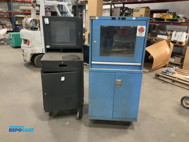 Lot 2-53233 - Lot of (2) metal industrial computer cabinets, on wheels