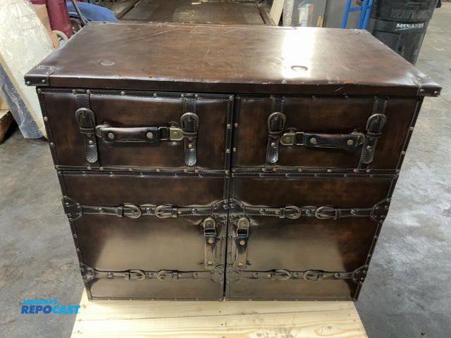 Lot 2-93788 - Leather Brown Vintage Suit Case Style Storage Cabinet