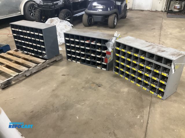 Lot 2-11584 - (3) metal parts bin cabinets with misc hardware