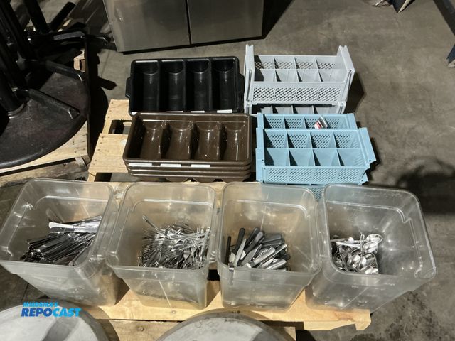 Lot 2-55186 - Other Large law of assorted kitchen  utensils includes spoons, forks, knives, butter knives, dish ra...