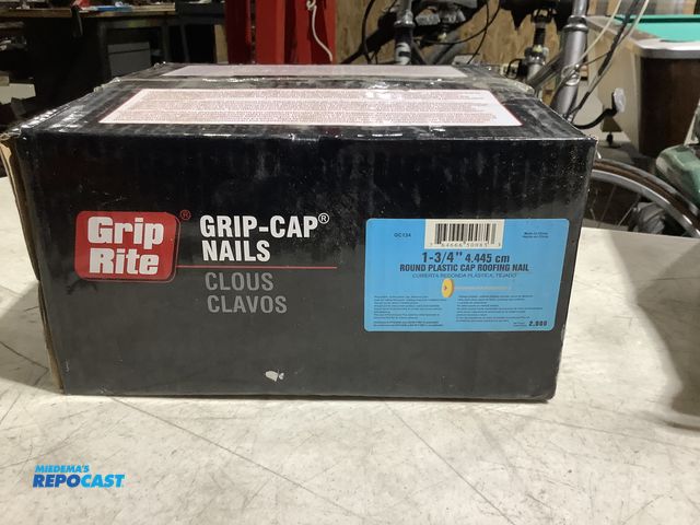 Lot 2-39480 - (1) Box of Grip Rite 1 3/4” Round Plastic Cap Roofing Nails, Qty. 2000/Box.