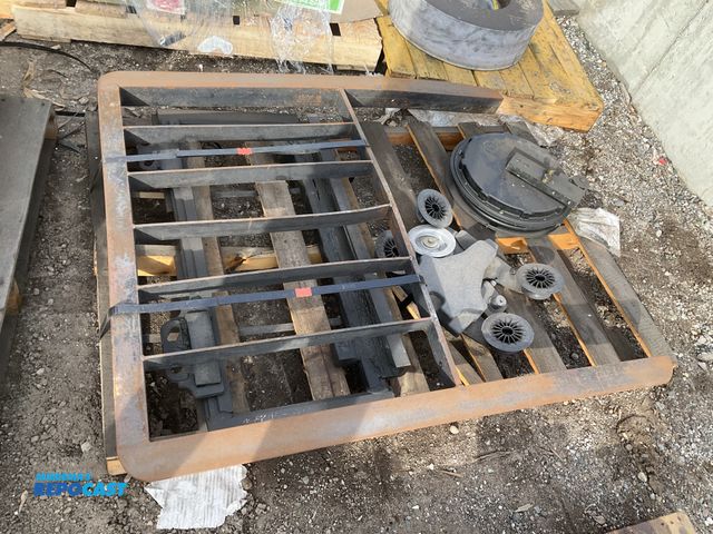 Lot 2-19839 - Skid lot of industrial fabricated steel frame with pulley