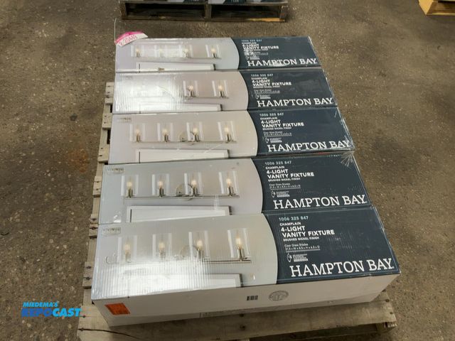 Lot 2-20449 - (5) Hampton Bay Champlain 4-Light Vanity Fixtures, Brushed Nickel Finish, Clear Glass Shades, 31.5"x...