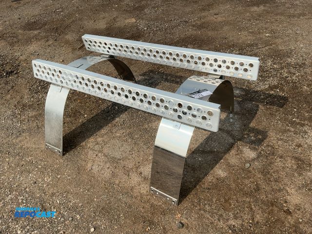 Lot 2-11312 - Used Kenworth Chrome Fuel Tank Straps with Two Aluminum Steps, steps are 53-1/4" wide, straps are ap...