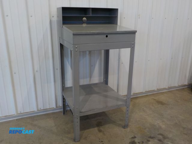 Lot 2-34148 - U-Line personal work station. Flip up storage. Bottom shelf. Upper cubbies.  24" w x 23" d x 50" h