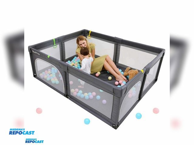 Lot 2-60507 - Qualitime Baby Playpen Dark Gray 180cm x 200cm brand new