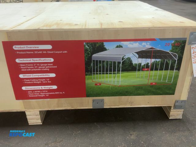 Lot 2-41619 - New SDLANCH 20'x40' All-Steel Carport, 20'x40'x12' high, 10' Sidewall Height, 2" 15-gauge Steel Main...