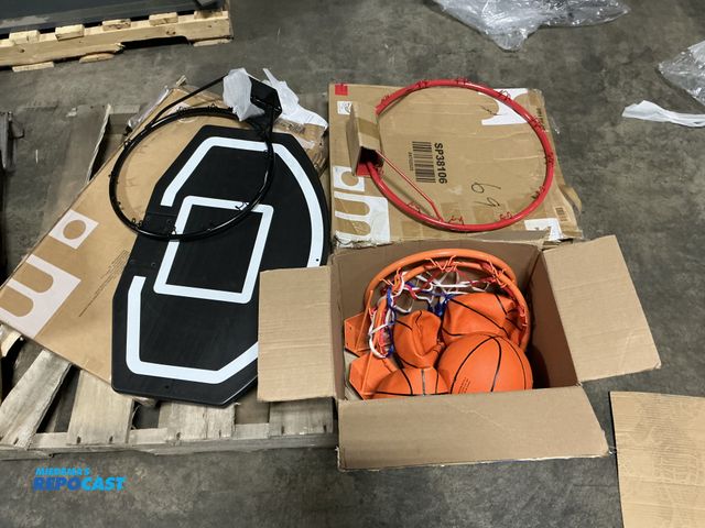 Lot 2-67625 - Lot of assorted baseball items including: SP37873 backboard, SP38106 replacement rim, and mini baske...