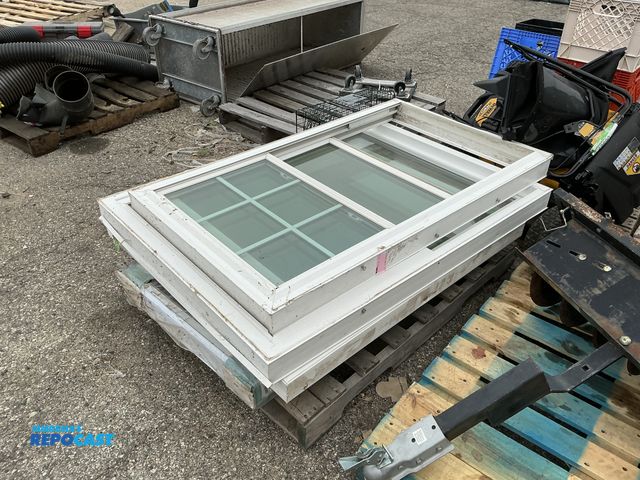 Lot 2-24718 - (4) white framed glass windows, sizes: 31.5”x53.5”, 39.5”x52.5”, 41”x46”, and 28”x54”