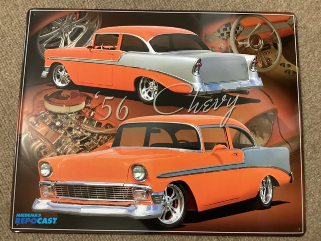 Lot 2-92860 - New metal sign. ‘56 Chevy.  Measures 12” X 15” and has holes in each corner for hanging.