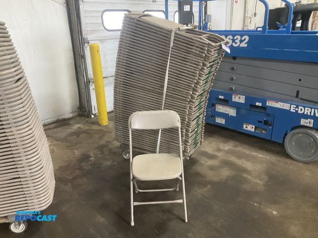 Lot 2-33225 - (50) folding chairs with plastic seats and backrests, metal frames, sells with cart, used