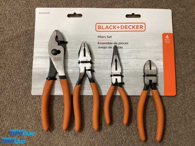 Lot 2-60504 - New Black + Decker 4 piece pliers set. 8” slip joint pliers, 7” linesman’s pliers, 6” needle nose pl...