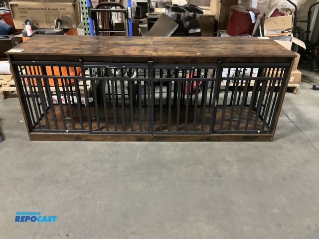 Lot 2-74177 - Furniture style dog crate with (2) separate crate. 86.75”x23.75”x32”