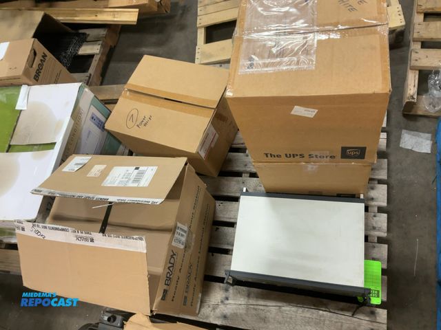 Lot 2-11512 - Skid lot of miscellaneous items including (7) power stripes, (6) F-Origin plastic component reels, (...