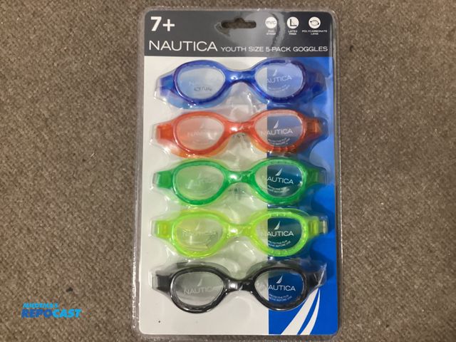 Lot 2-63218 - Five new pair of Nautica swim goggles. Youth size, PVC strap, latex free, polycarbonate lens.
