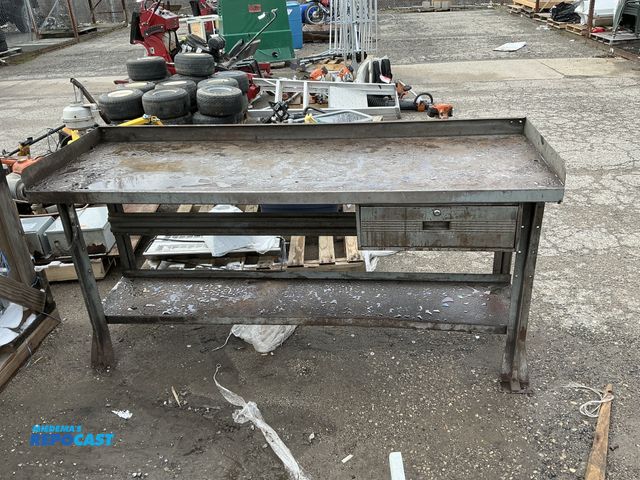 Lot 2-73520 - Metal Industrial Table with 1 Drawer and Bottom Shelving, Approximately 6’ x 2’ x 3’
