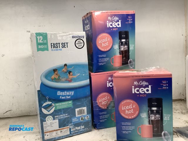 Lot 2-94977 - Lot of (1) 12’  x 30” fast set pool, and (3) Mr coffee iced and hot coffee maker.
