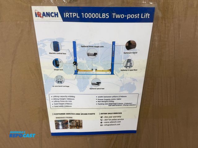 Lot 2-42529 - New IRANCH IRTPL 10,000 lb Capacity Two-Post Vehicle Lift, 1800 MM Lifting Height, Posts are 106-1/2...